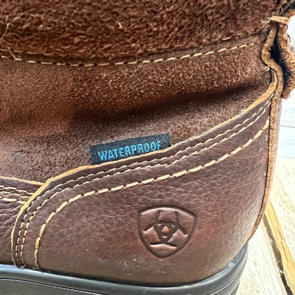 Ariat Brown Leather Harper Waterproof Sherpa Lined Lace Up Boots 8.5B 10038296